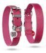 Long Lasting Leather Dog Collar for Medium Dogs Adjustable Collar with Durable Buckle D Ring 11-14 inch Neck x 3/5 inch Wide Pink Col