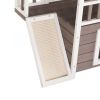 2-Tier Outdoor Wooden Dog House, Weatherproof Dog Hutch with A Large Balcony, Sisal Scratching Pad Ladder, Gray and White