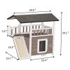 2-Tier Outdoor Wooden Dog House, Weatherproof Dog Hutch with A Large Balcony, Sisal Scratching Pad Ladder, Gray and White