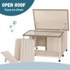 Outdoor fir wood dog house with an open roof ideal for small to medium dogs. Dog house with large terrace with clear roof.Weatherproof asphalt roof an