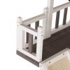 2-Tier Outdoor Wooden Dog House, Weatherproof Dog Hutch with A Large Balcony, Sisal Scratching Pad Ladder, Gray and White