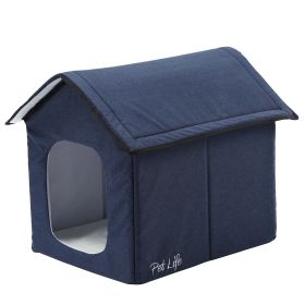 Pet Life "Hush Puppy" Electronic Heating and Cooling Smart Collapsible Pet House, Large and Small Sizes (Color: Navy, size: large)