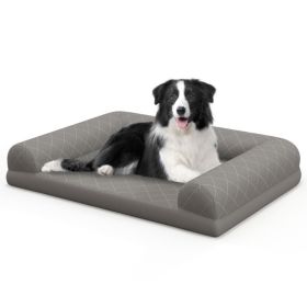 Egg-Foam Dog Crate Bed with 3-Side Bolster and Removable Washable Bed Cover, Small to Medium Size Dogs (Color: Gray)
