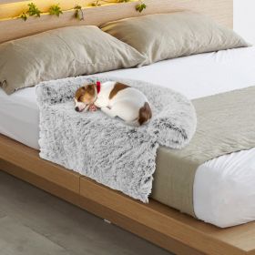 Gray Plush Calming Dog Couch Bed with Anti-Slip Bottom (size: S)