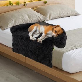 Black Plush Calming Dog Couch Bed with Anti-Slip Bottom (size: M)
